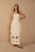 Off-White Embroidered Linen Maxi Dress