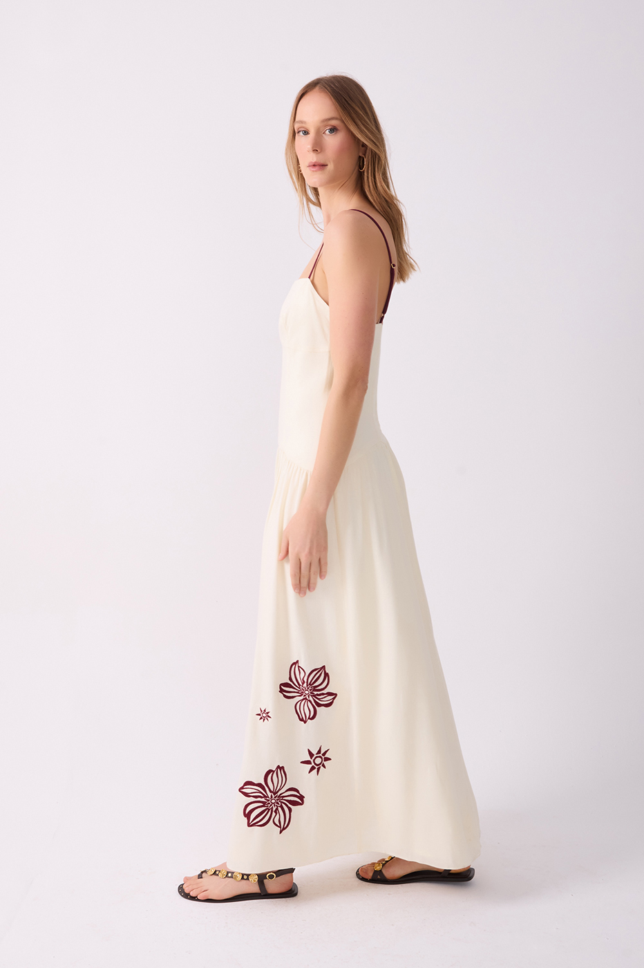 Off-White Embroidered Linen Maxi Dress