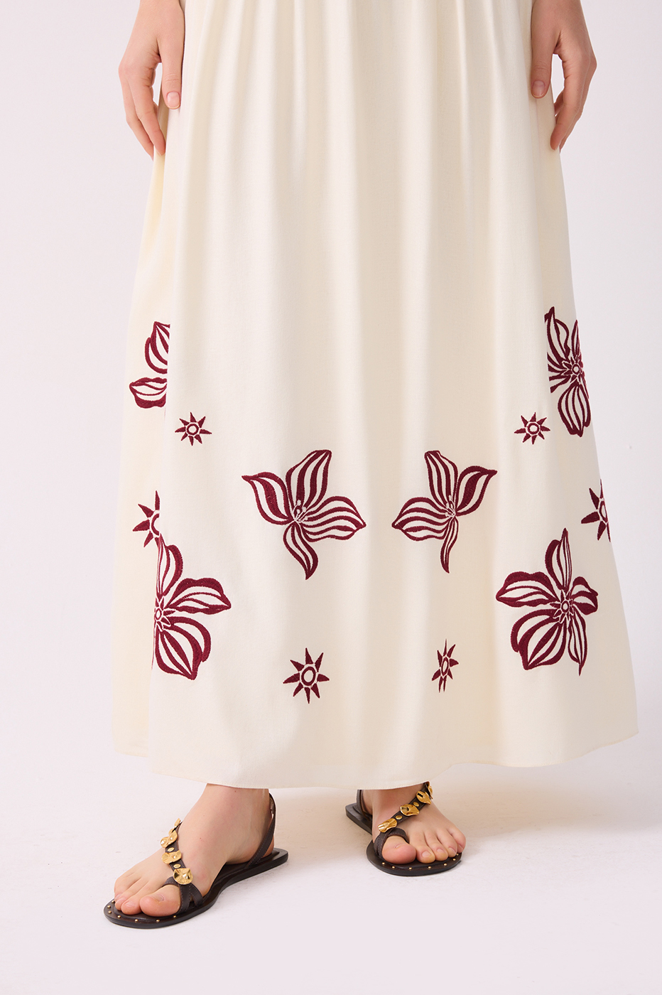 Off-White Embroidered Linen Maxi Dress