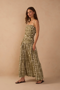 Green Ruched Removable Straps Maxi Dress