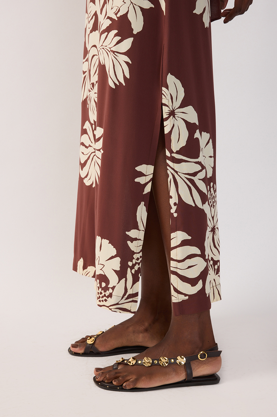 Brown Halter Neck Back Ties Maxi Dress