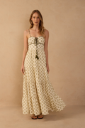 Off-White Front Ties Smocked Maxi Dress
