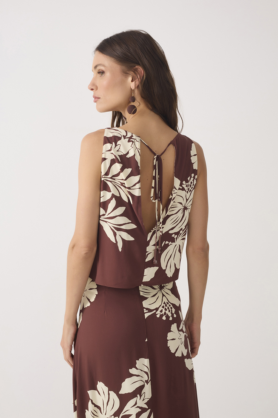Brown Draped Neck Back Ties Blouse