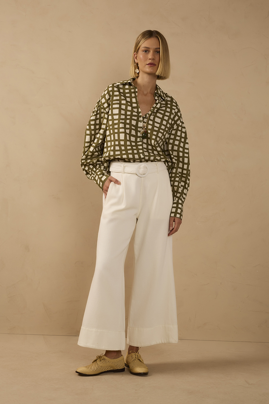 Off-White Belt Wide-Leg Twill Pants