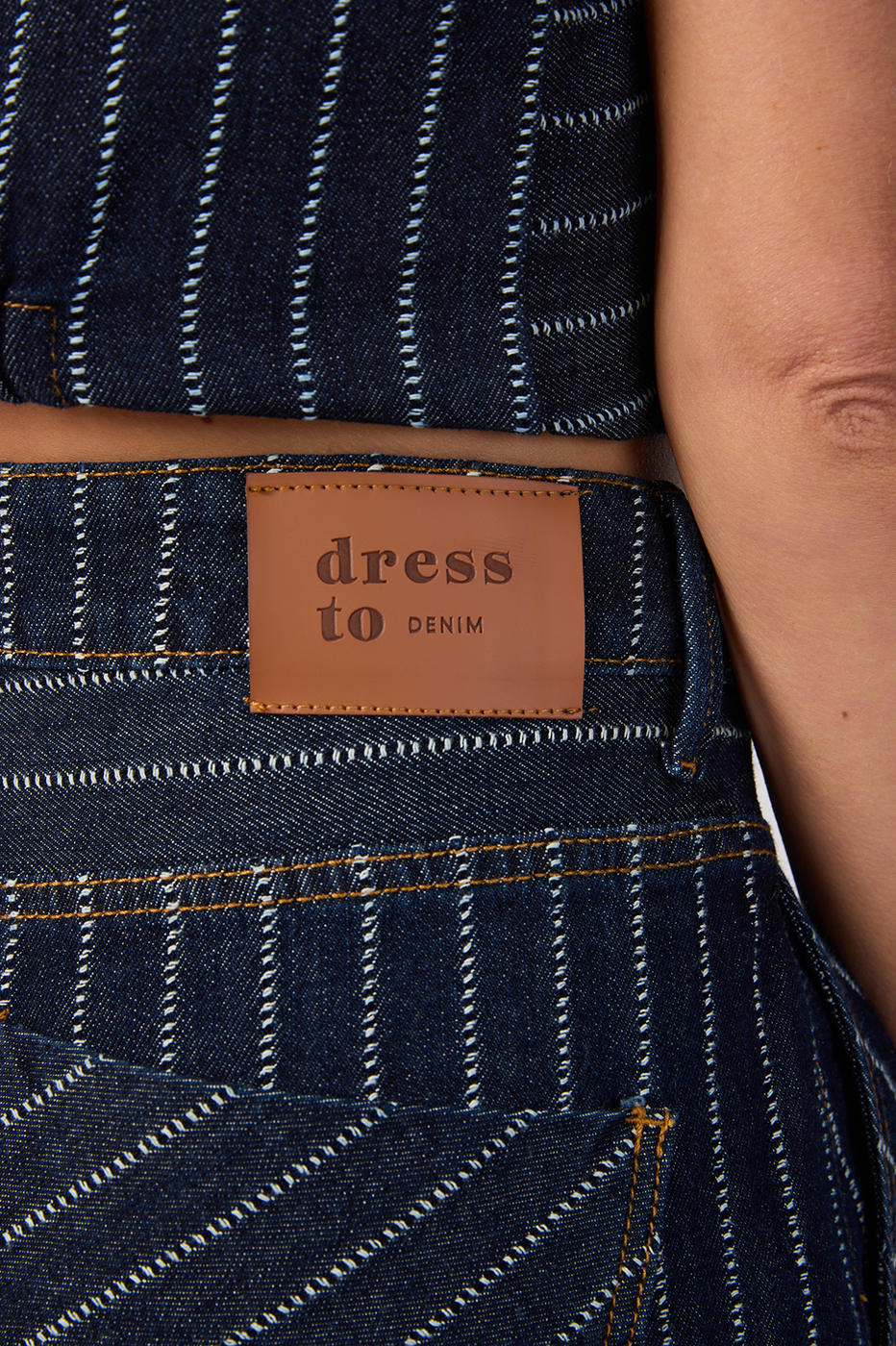 Denim Stripes Pockets Belt Loops Barrel Pants