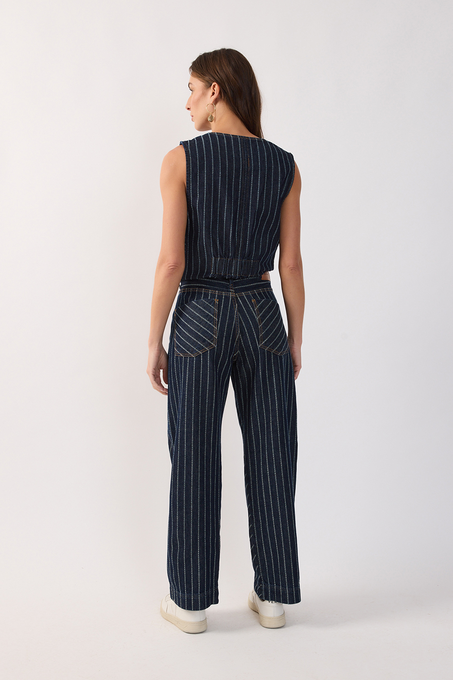 Denim Stripes Pockets Belt Loops Barrel Pants