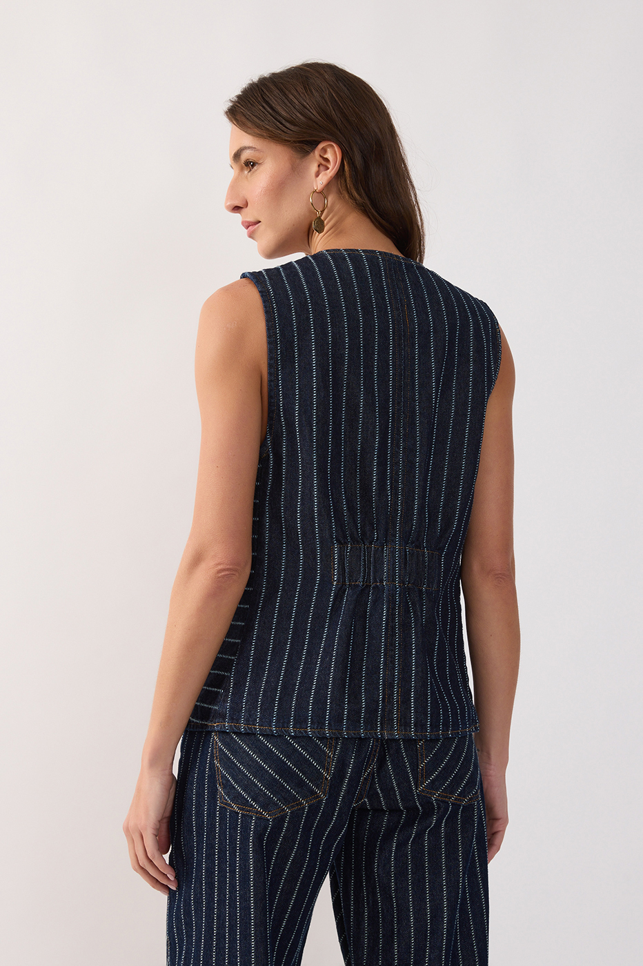 Denim Stripes Buttoned Sleeveless Vest