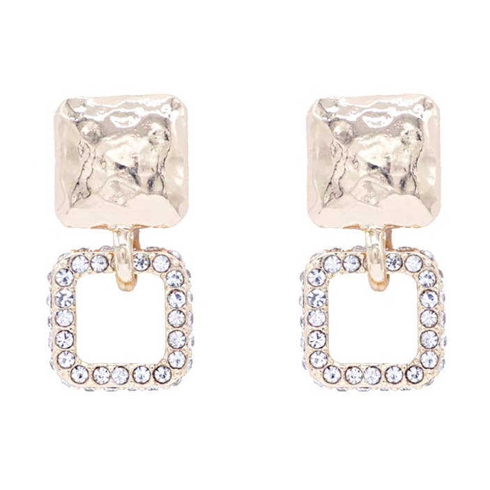 Gold Square with Rhinestone Square Earring