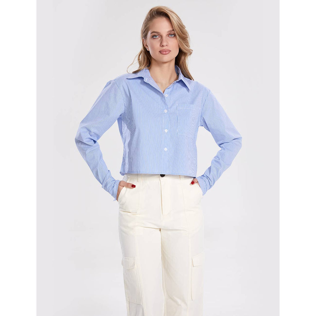 Stripe Long Sleeves Crop Shirt