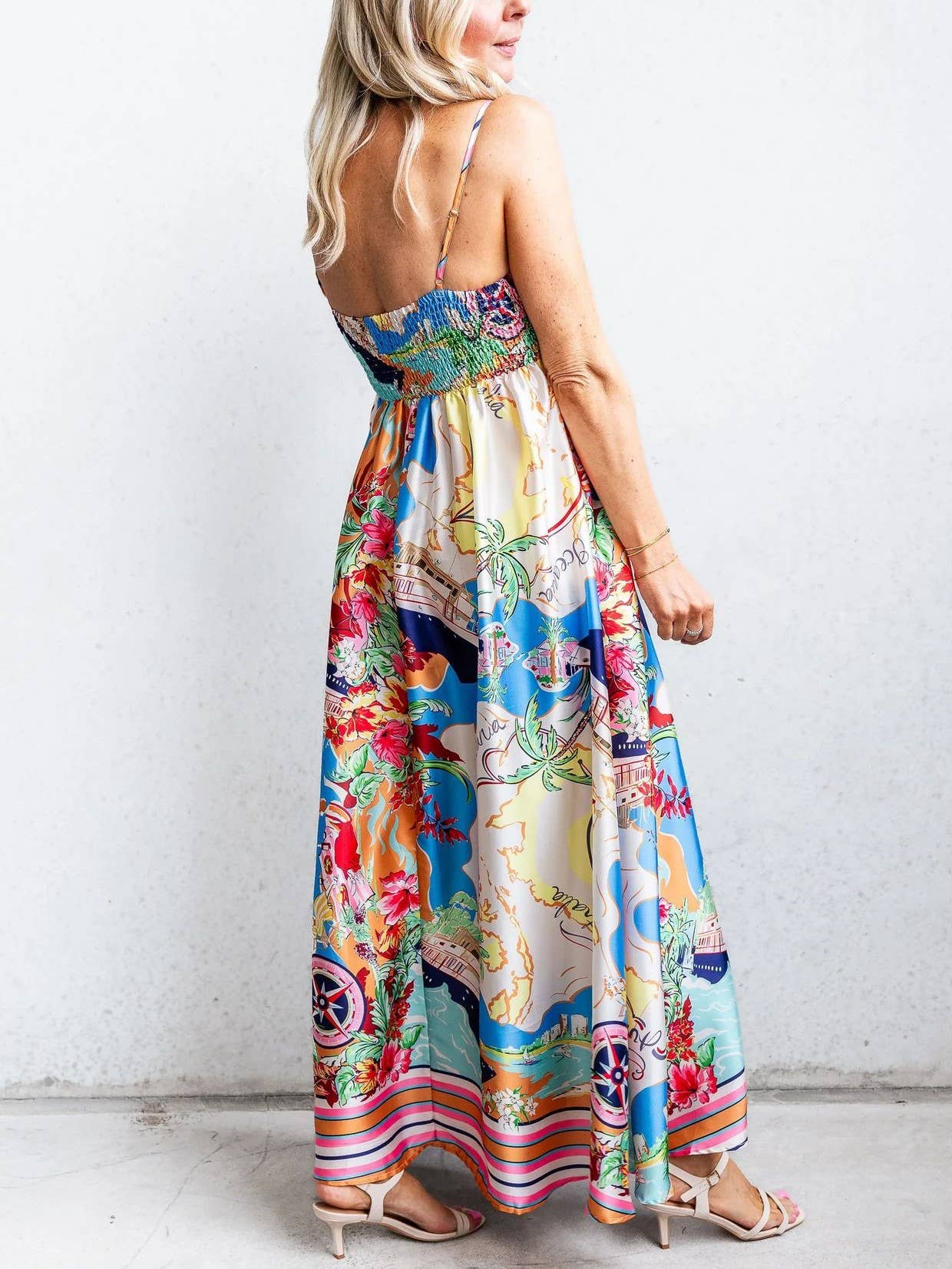 Printed Satin Maxi Dress