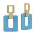 Gold & Light Blue Square Drop Earrings