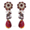 Chunky Red Crystal Flower Statement Earrings