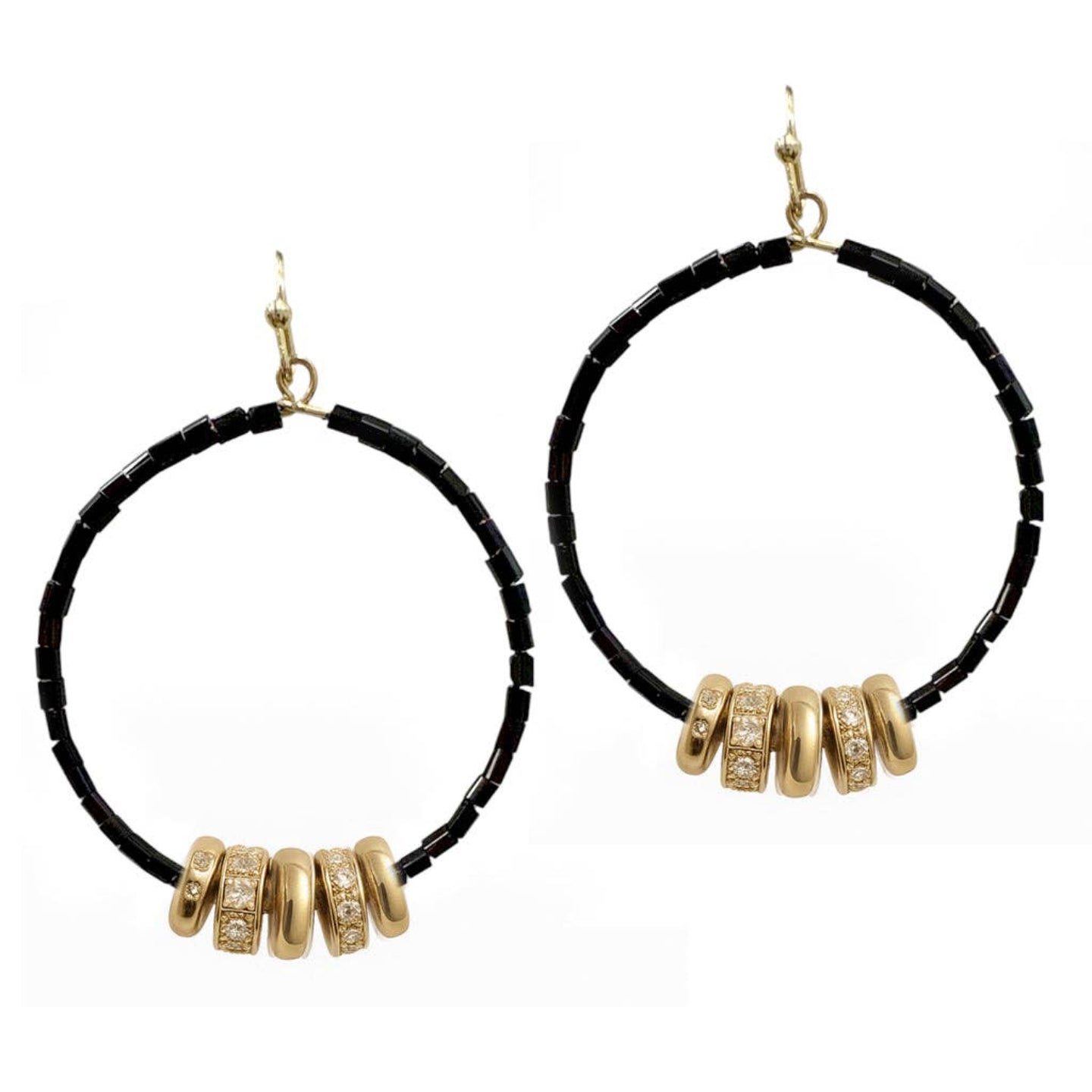Black Beaded with Gold Earrings