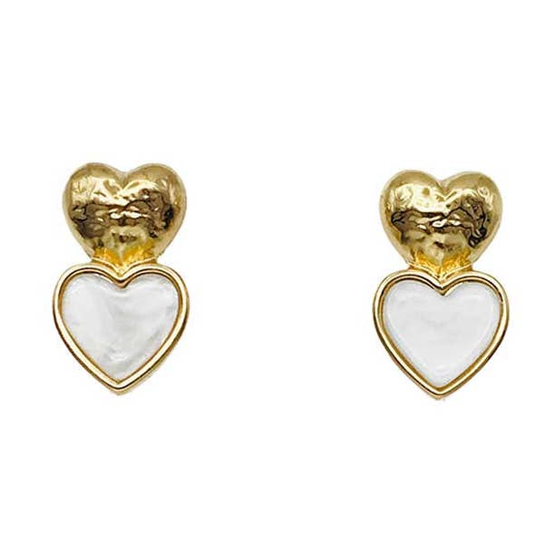 Gold Hammered and White Heart