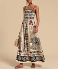 Tropical Print Smocked Maxi Dress