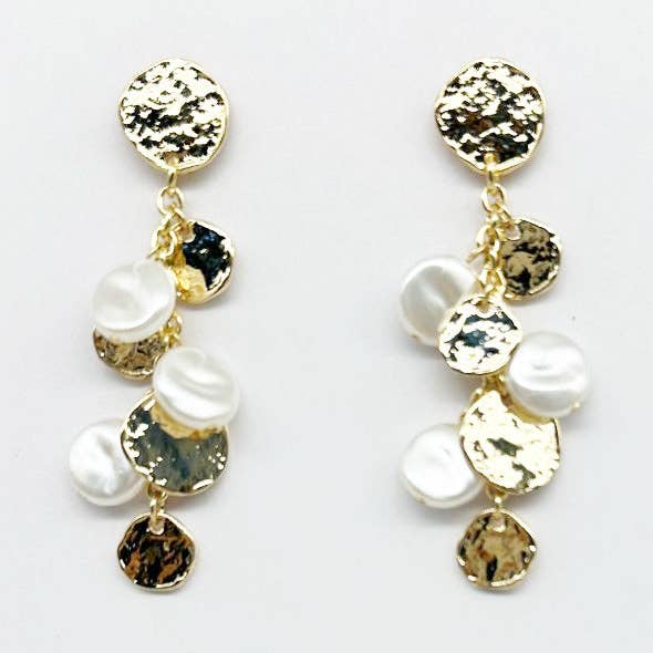 Gold Coin and Pearl Studs Earrings
