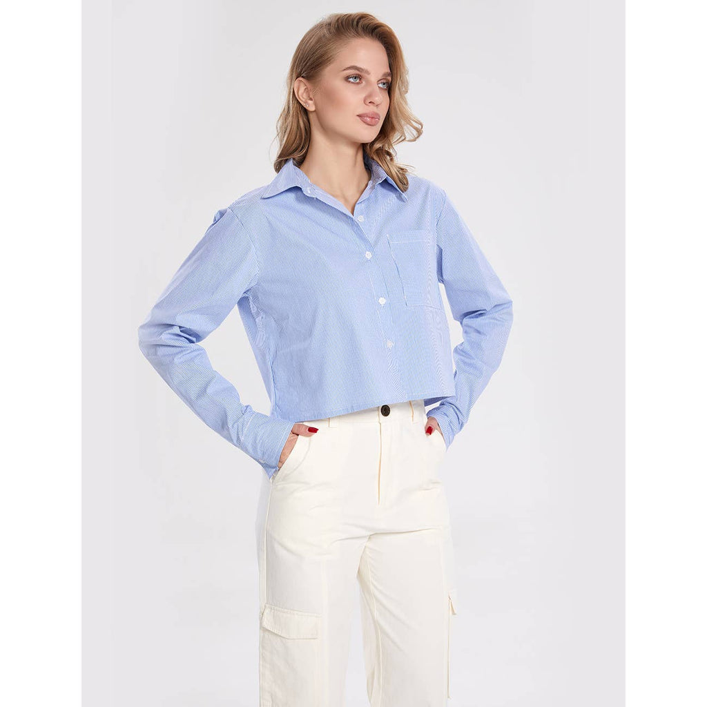 Stripe Long Sleeves Crop Shirt