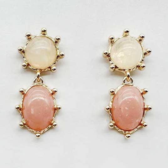 Cream and Pink Gold Studded Earrings