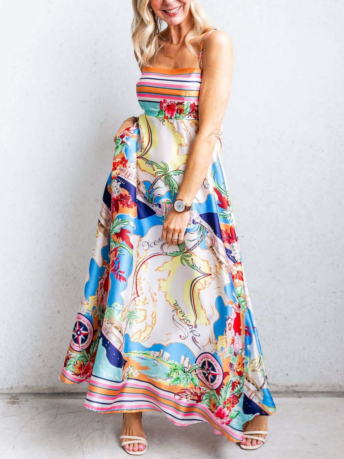 Printed Satin Maxi Dress