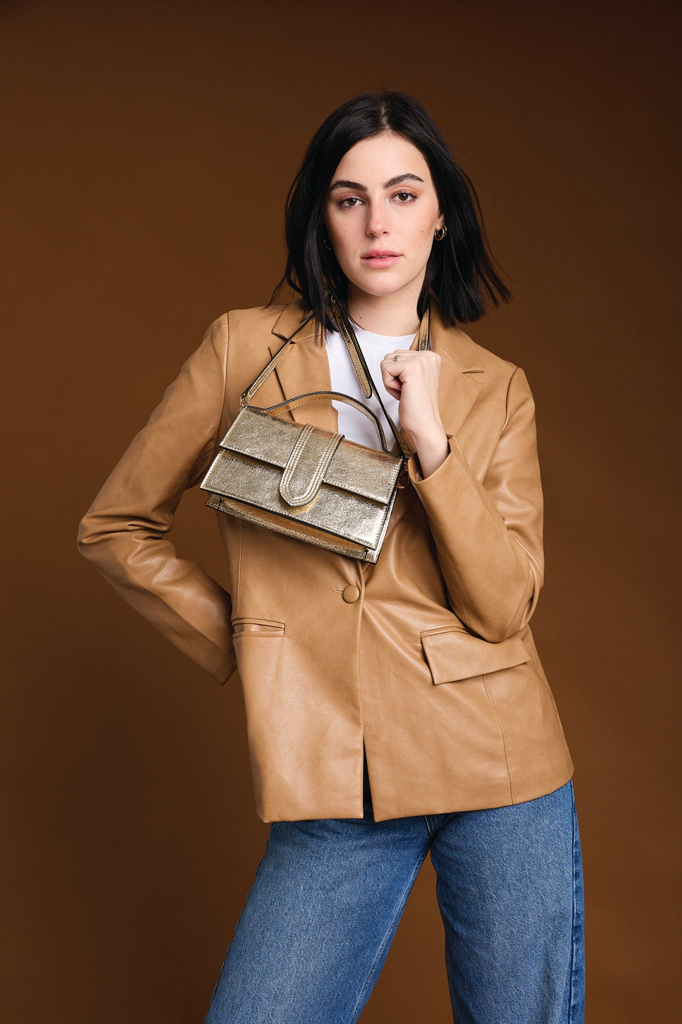 Capri Metallic Satchel w/ Crossbody Strap