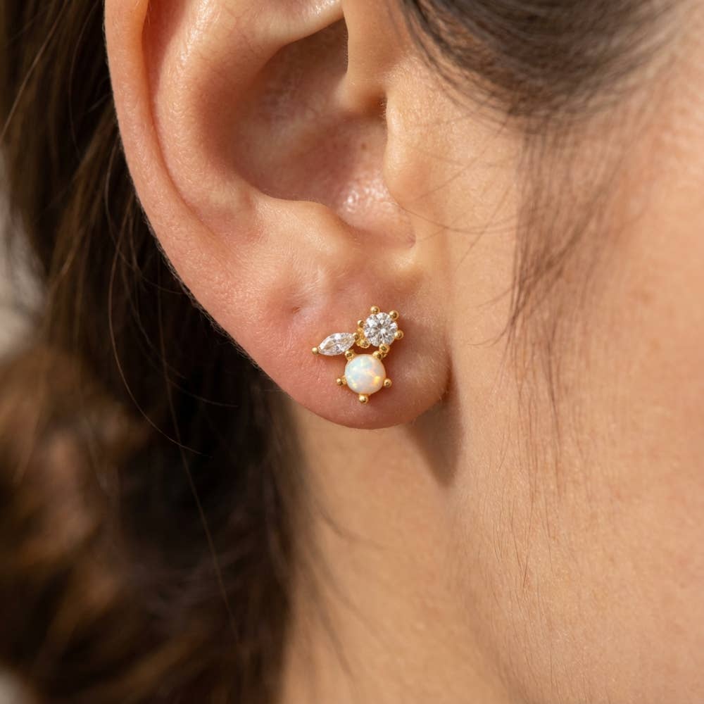 Triple Rhinestone Stud Earring