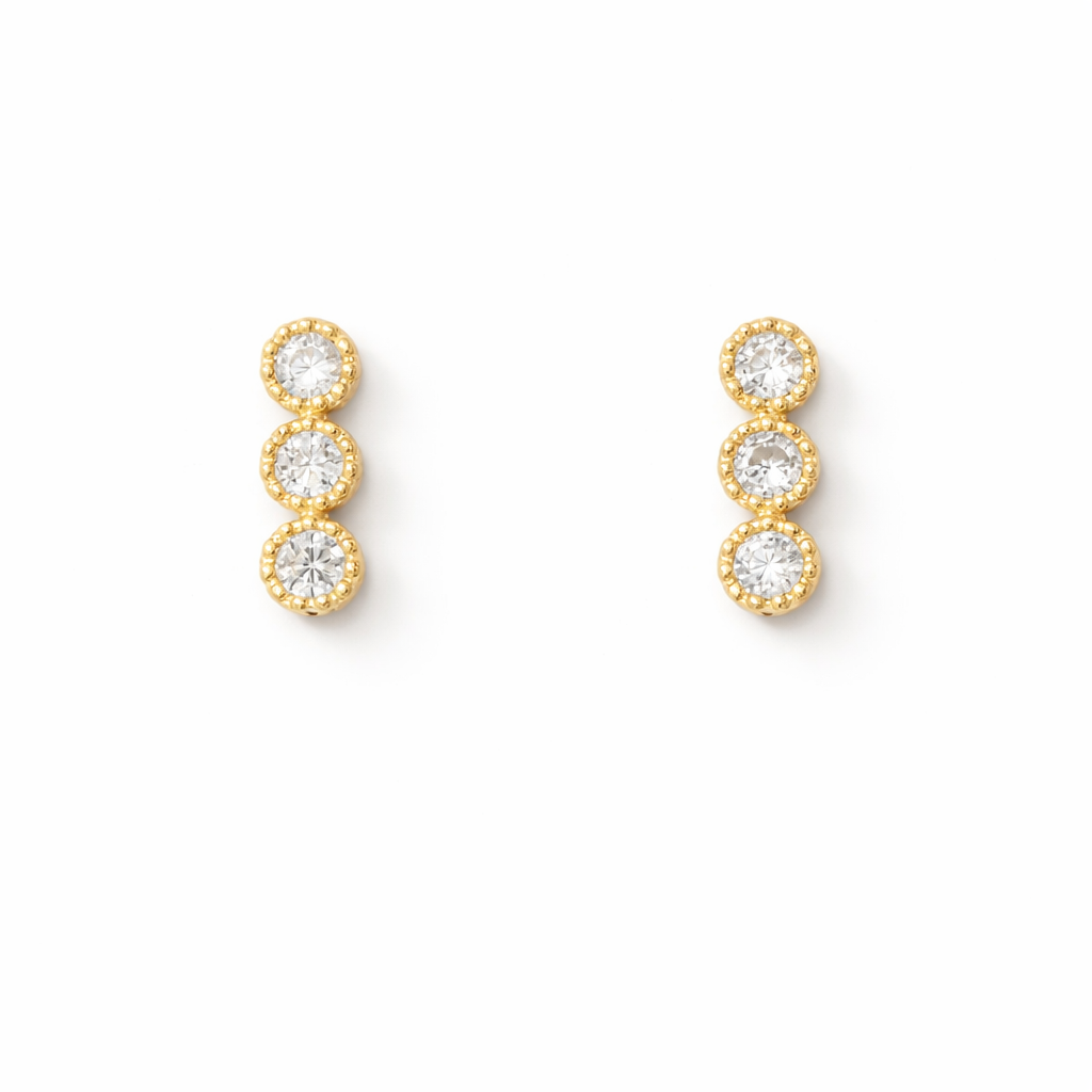 Triple Stud Bar Stud Earrings