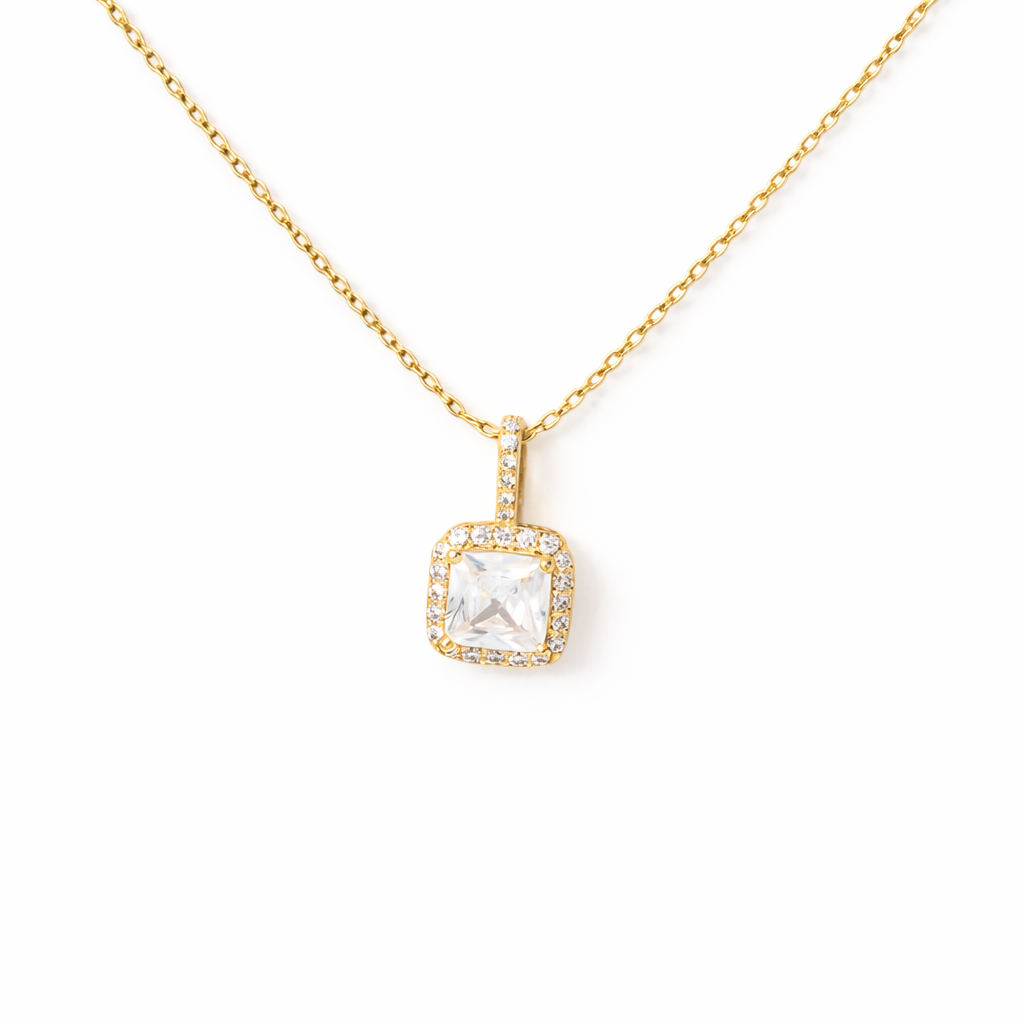 Square Rhinestone Pendant Necklace