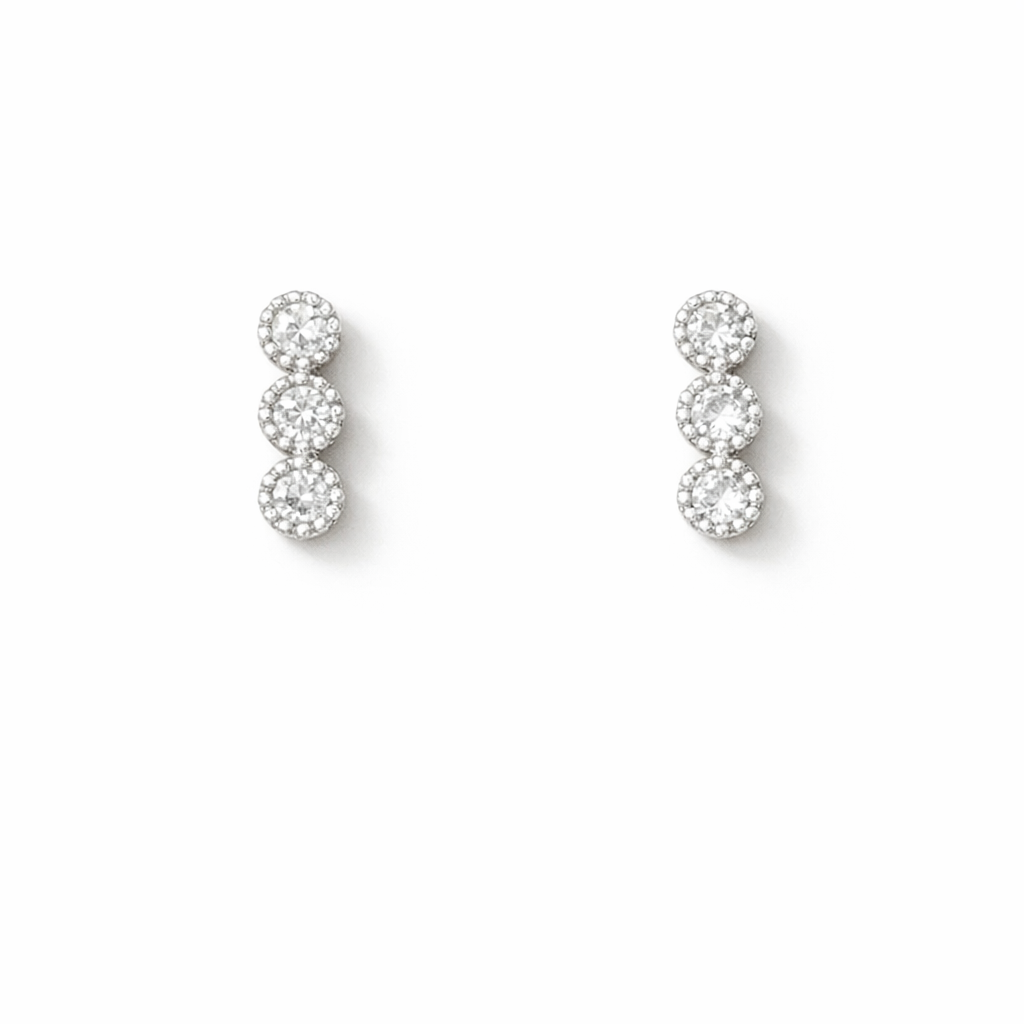 Triple Stud Bar Stud Earrings