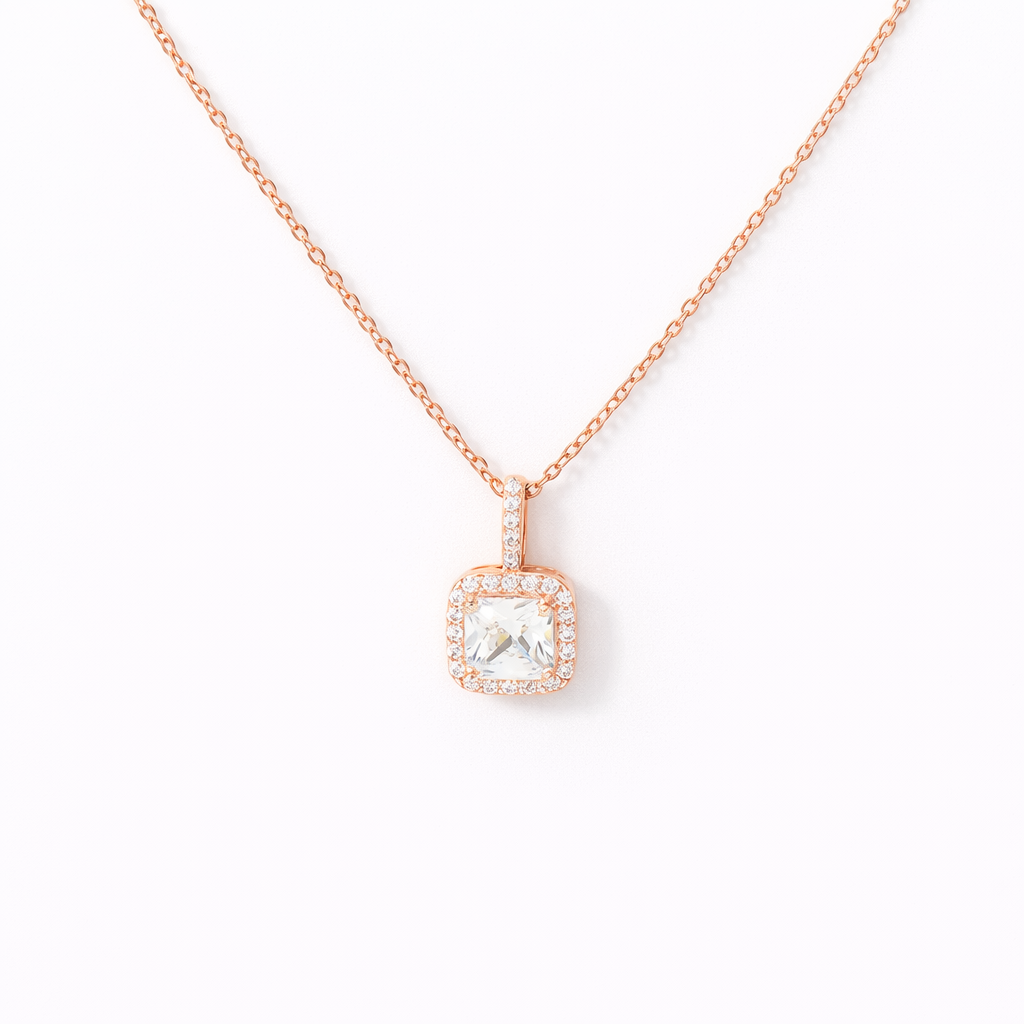 Square Rhinestone Pendant Necklace
