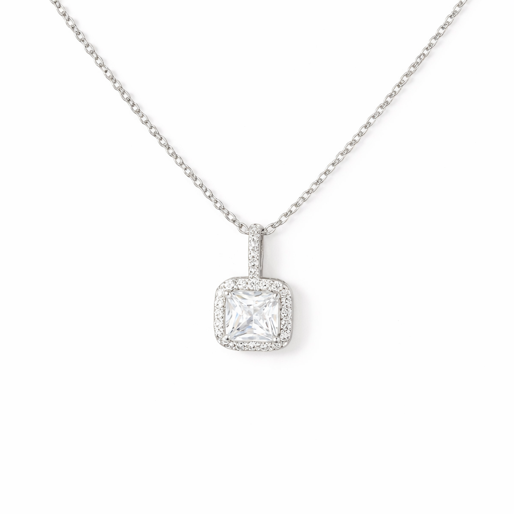 Square Rhinestone Pendant Necklace