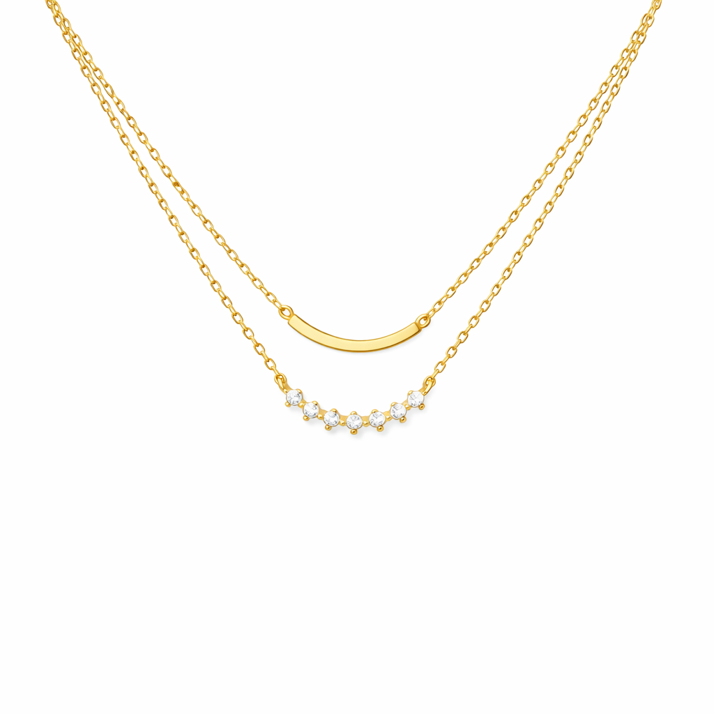 Layered Rhinestone Curved Bar Necklace