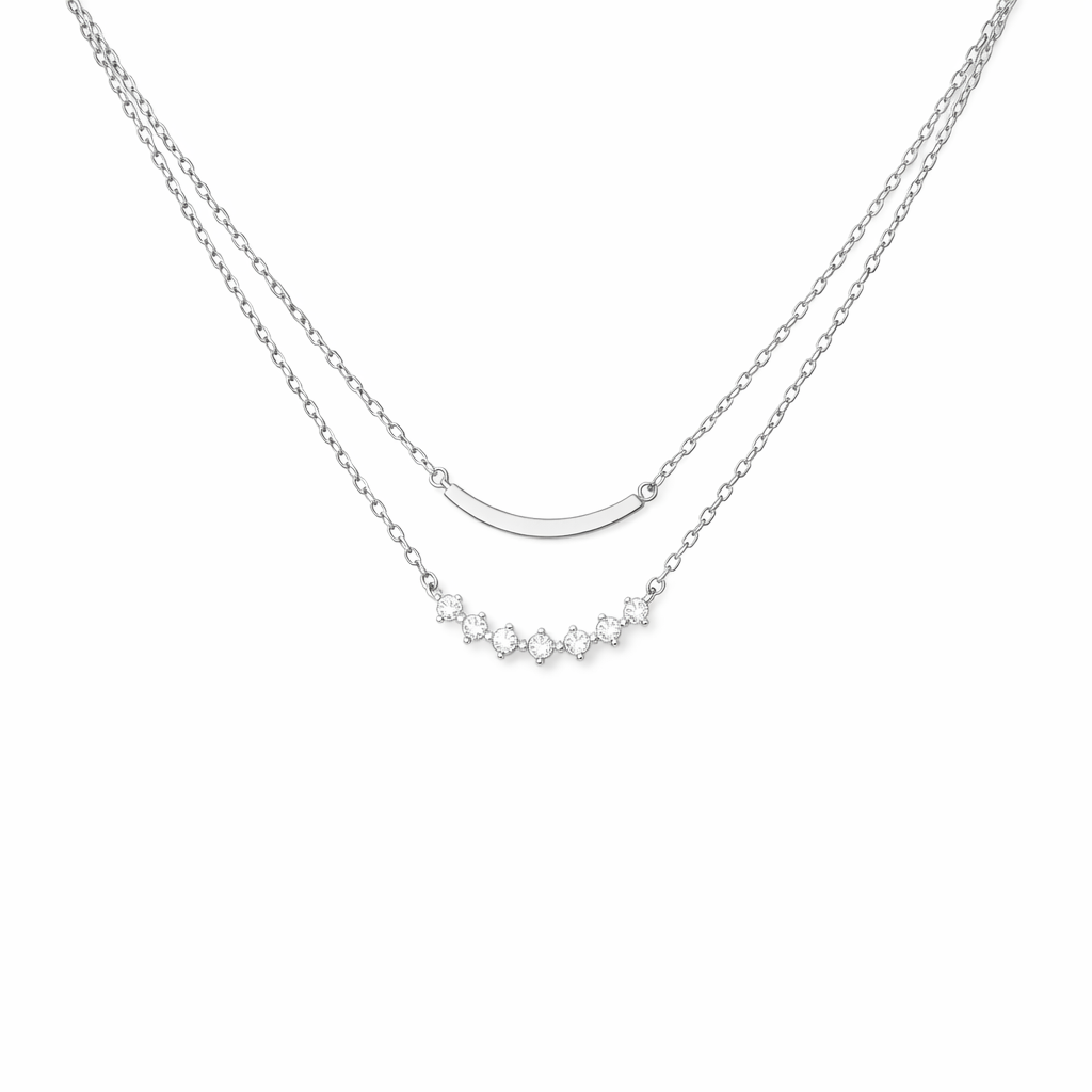 Layered Rhinestone Curved Bar Necklace