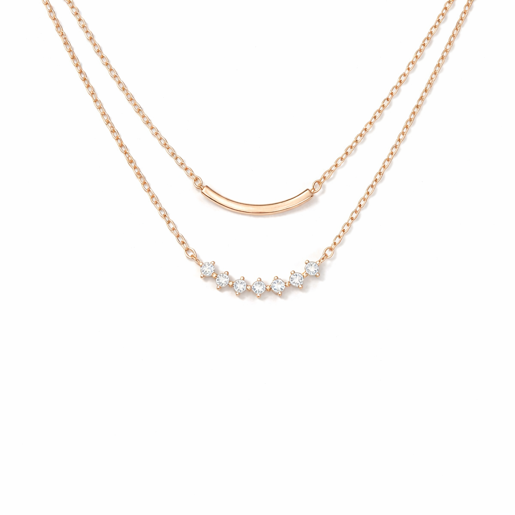 Layered Rhinestone Curved Bar Necklace