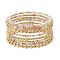 Multi Seed Bead & Crystal and Gold Stretch Bracelet