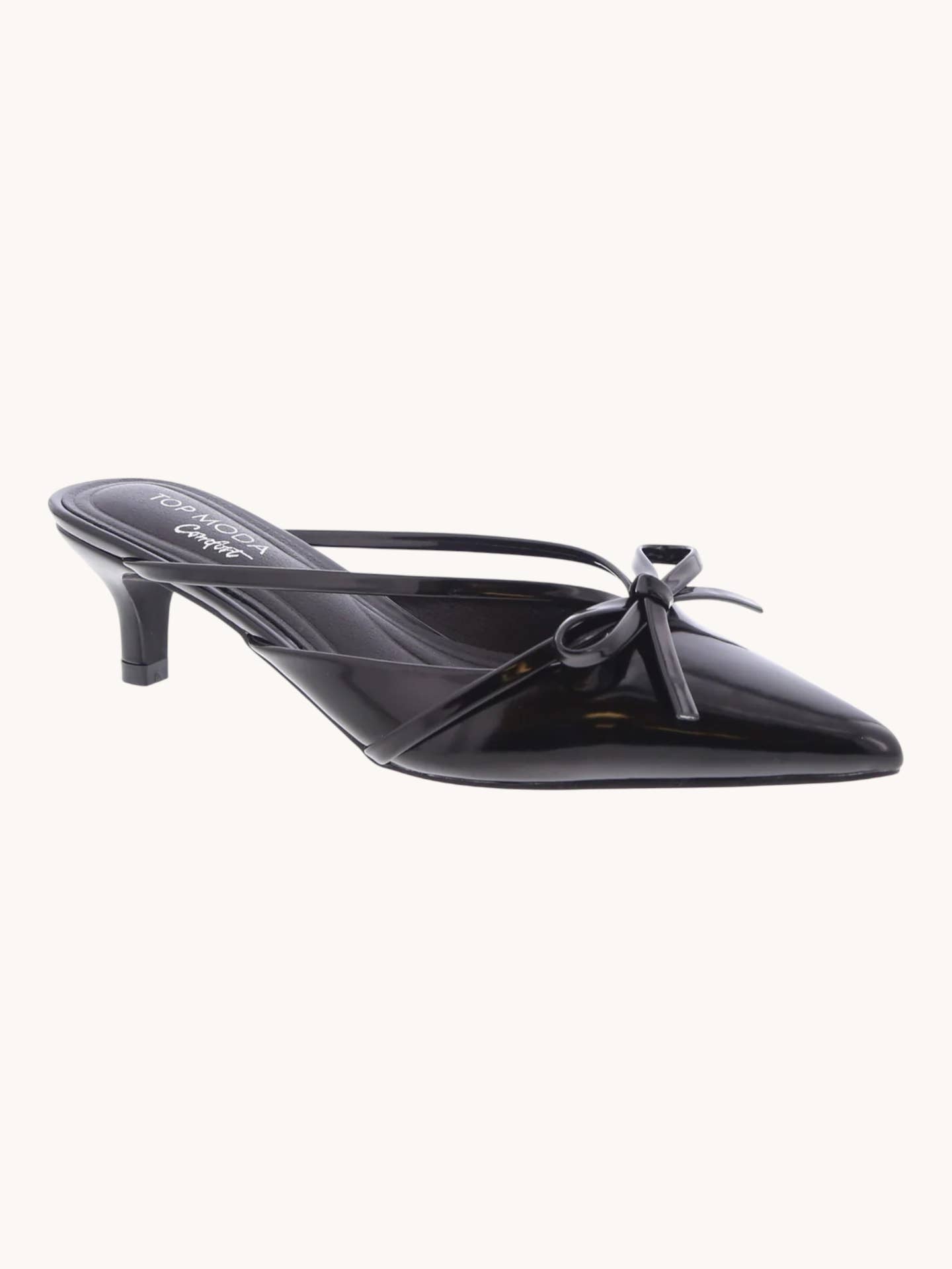 Ribbon Detail Pointed Toe Kitten Heel Mule