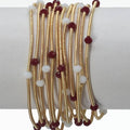 Gold Stretch Bracelets with Maroon and White