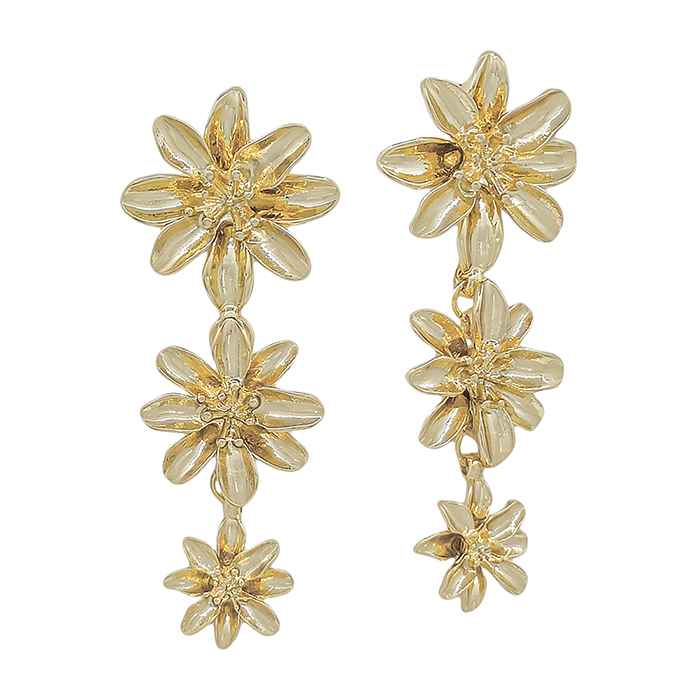Gold 3 Flower Drop Earrings